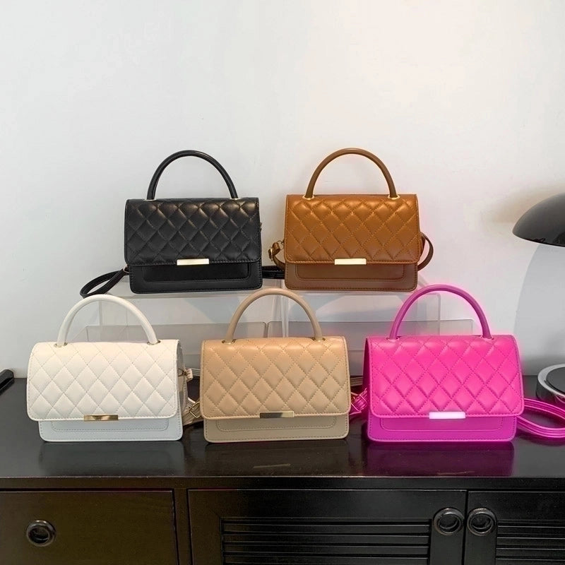 Women's Pu Leather Solid Color Classic Style Square Flip Cover Shoulder Bag