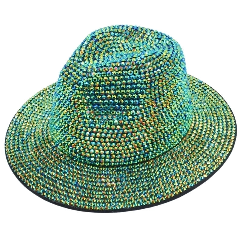 Unisex Hip-hop Retro Shiny Solid Color Rhinestone Wide Eaves Fedora Hat