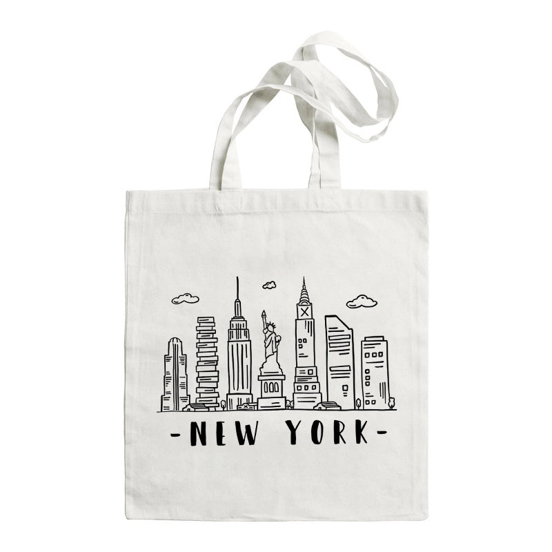 Women's Large Canvas Letter Building Streetwear Square Open Shoulder Bag