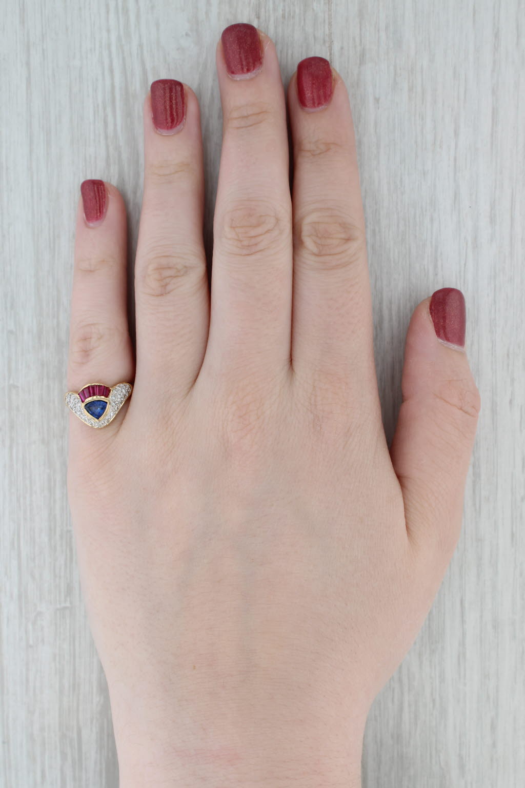 1.25ctw Ruby Sapphire Diamond Ring 18k Yellow Gold Size 6.5