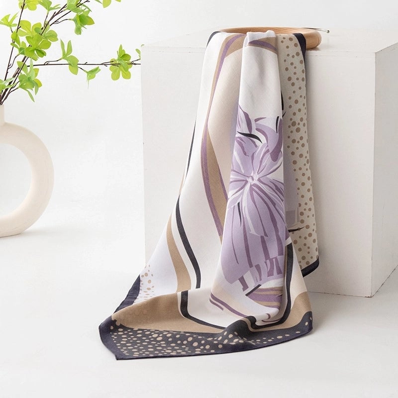 Women's Retro Plaid Flower Satin Silk Scarf