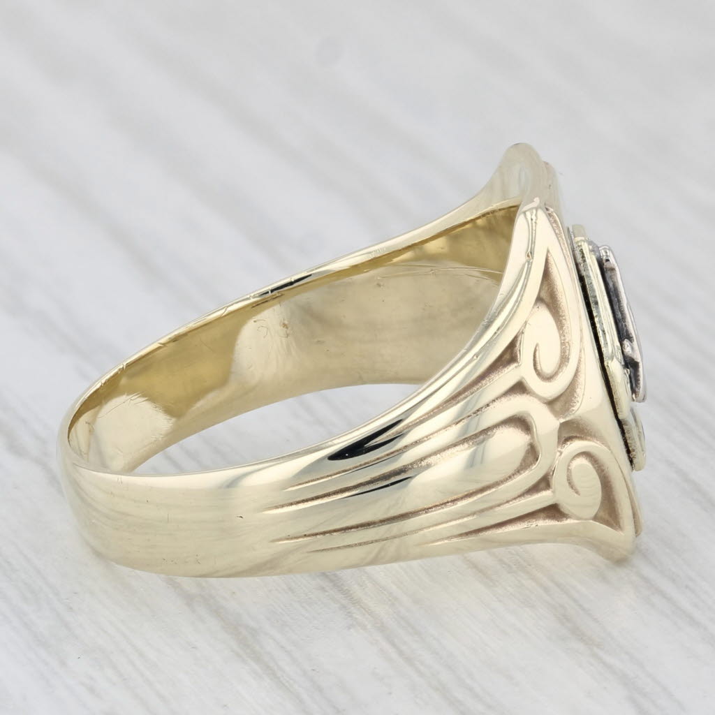 Vintage Masonic Signet Ring 10k Yellow Gold Blue Lodge Square Compass Size 9.75