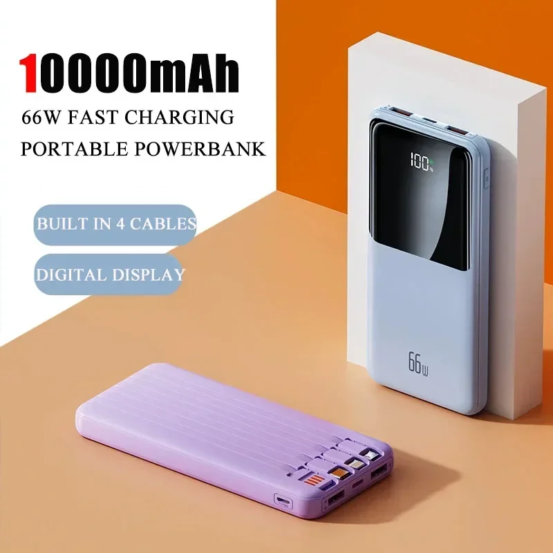 100000mAh 66W Power Bank Super Fast Charging Powerbank Portable Mobile Power with 4 Wire for IPhone 16 Samsung HUAWEI and Xiaomi