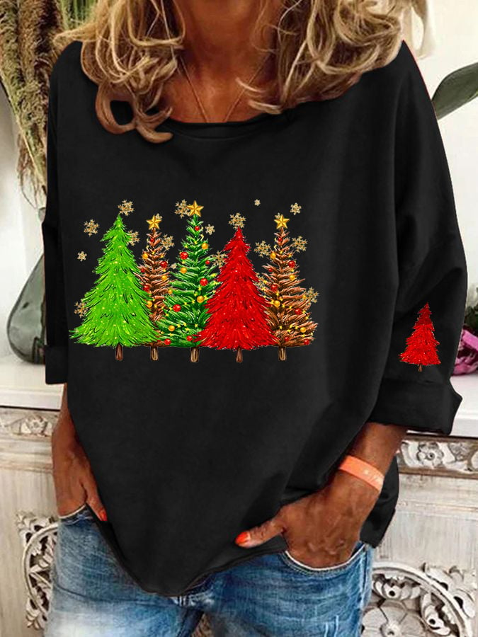 Women's  Sequined Christmas Tree Printed Casual Sweatshirt