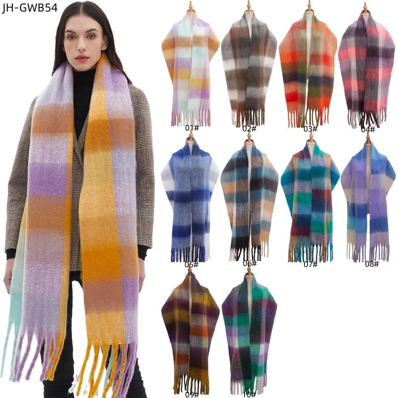 Hot New Autumn And Winter Men's And Women's Circle Yarn Coarse Tassel Plaid Scarf