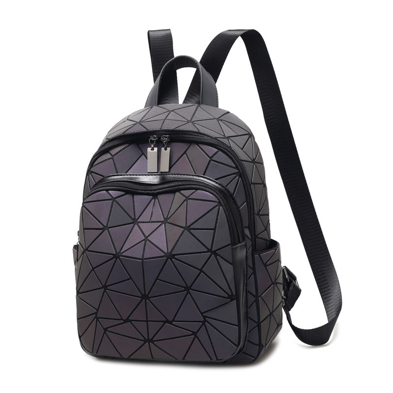 Luminous Rhombus PU Leather Trendy Travel Backpack