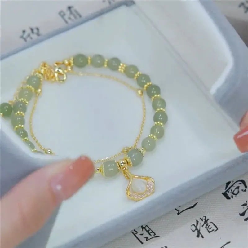 🔥  Promotion  49% OFF💞hetian jade gold leaf bracelet