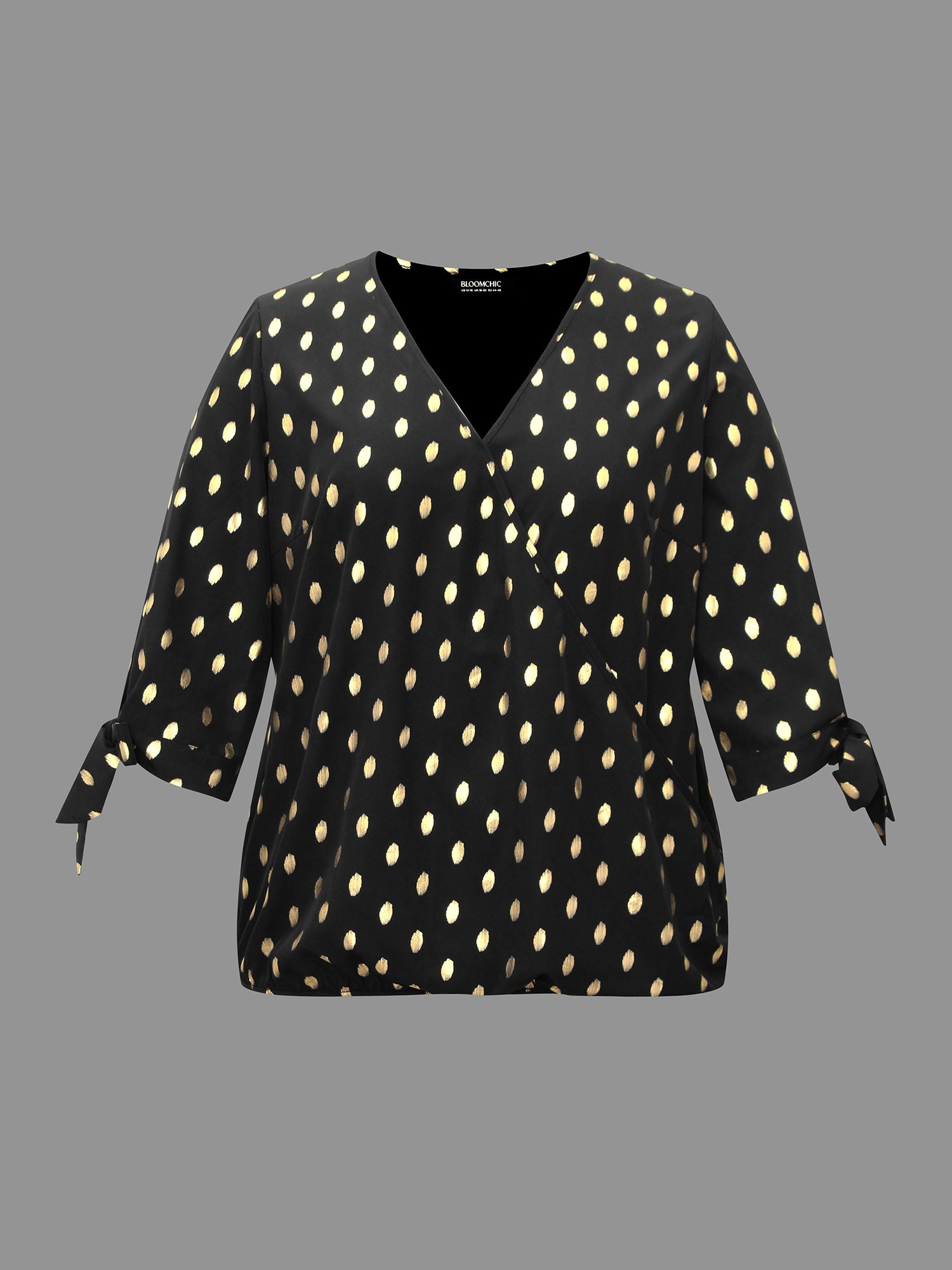 Glitter Overlap Collar Tie Knot Blouse
