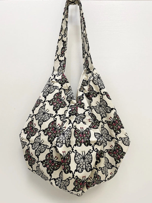 Women's Large Cotton Color Block Vintage Style Classic Style Dumpling Shape Magnetic Buckle Shoulder Bag