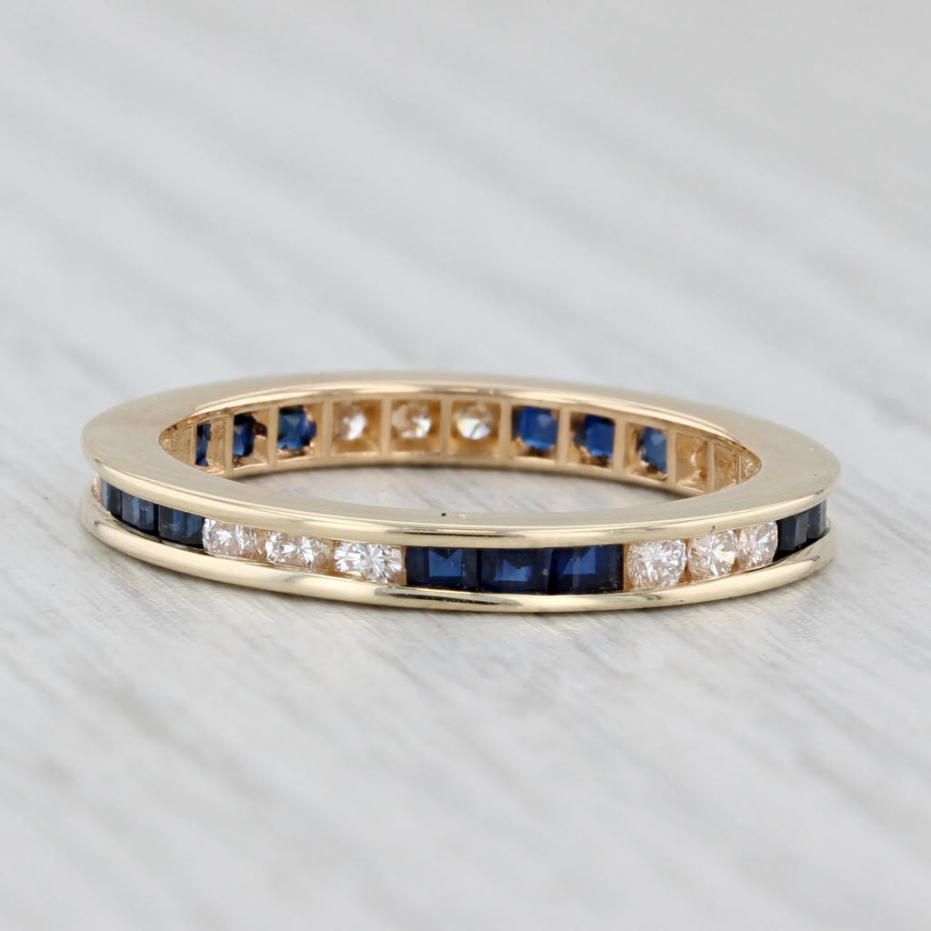 1.35ctw Blue Sapphire Diamond Eternity Band 14k Gold Stackable Wedding Ring