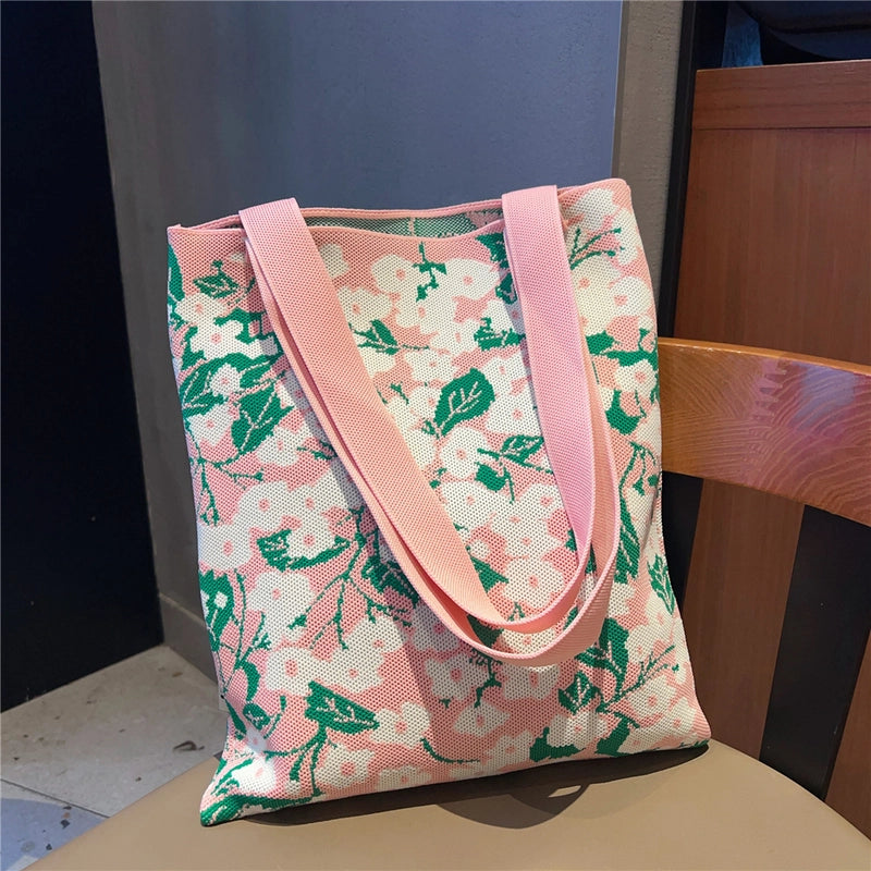 Women's Medium Knit Animal Flower Cute Open Shoulder Bag