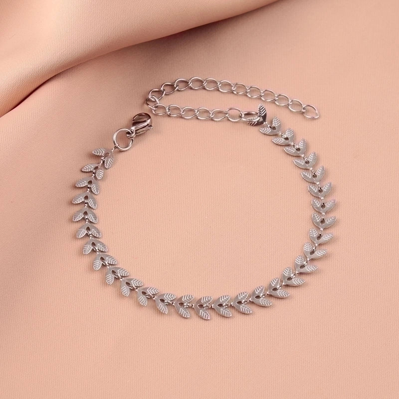 Minimalist Leaf 304 Stainless Steel 18K Gold Plated Bracelets In Bulk