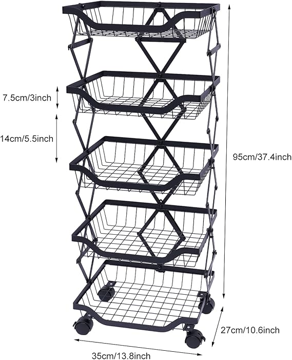 MULT-TIERS STACKABLE STORAGE CART WITH WHEELS