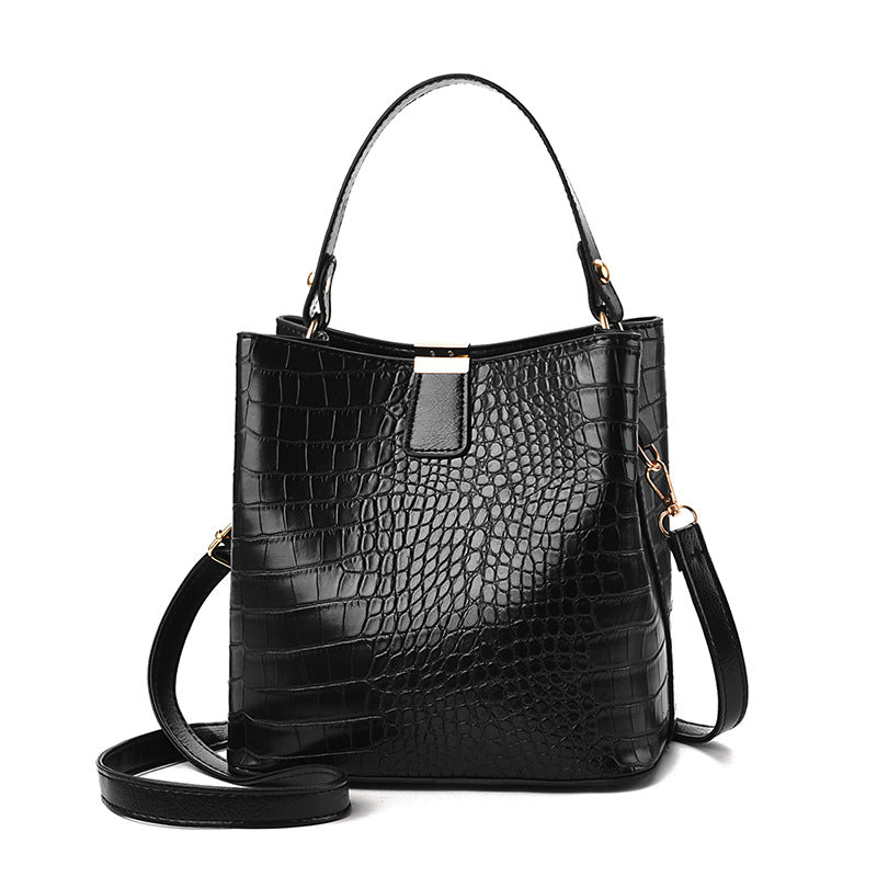 Stone Pattern PU Leather Bucket Crossbody Bag