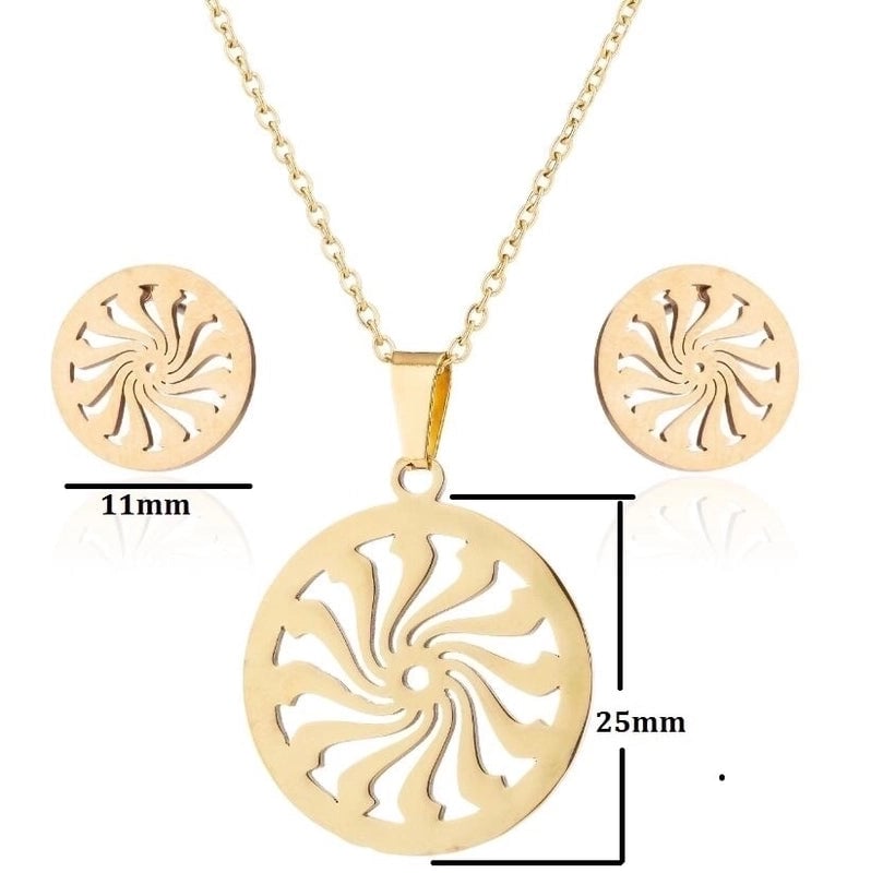 Fashion Geometric 201 Stainless Steel 18K Gold Plated Plating Earrings Necklace