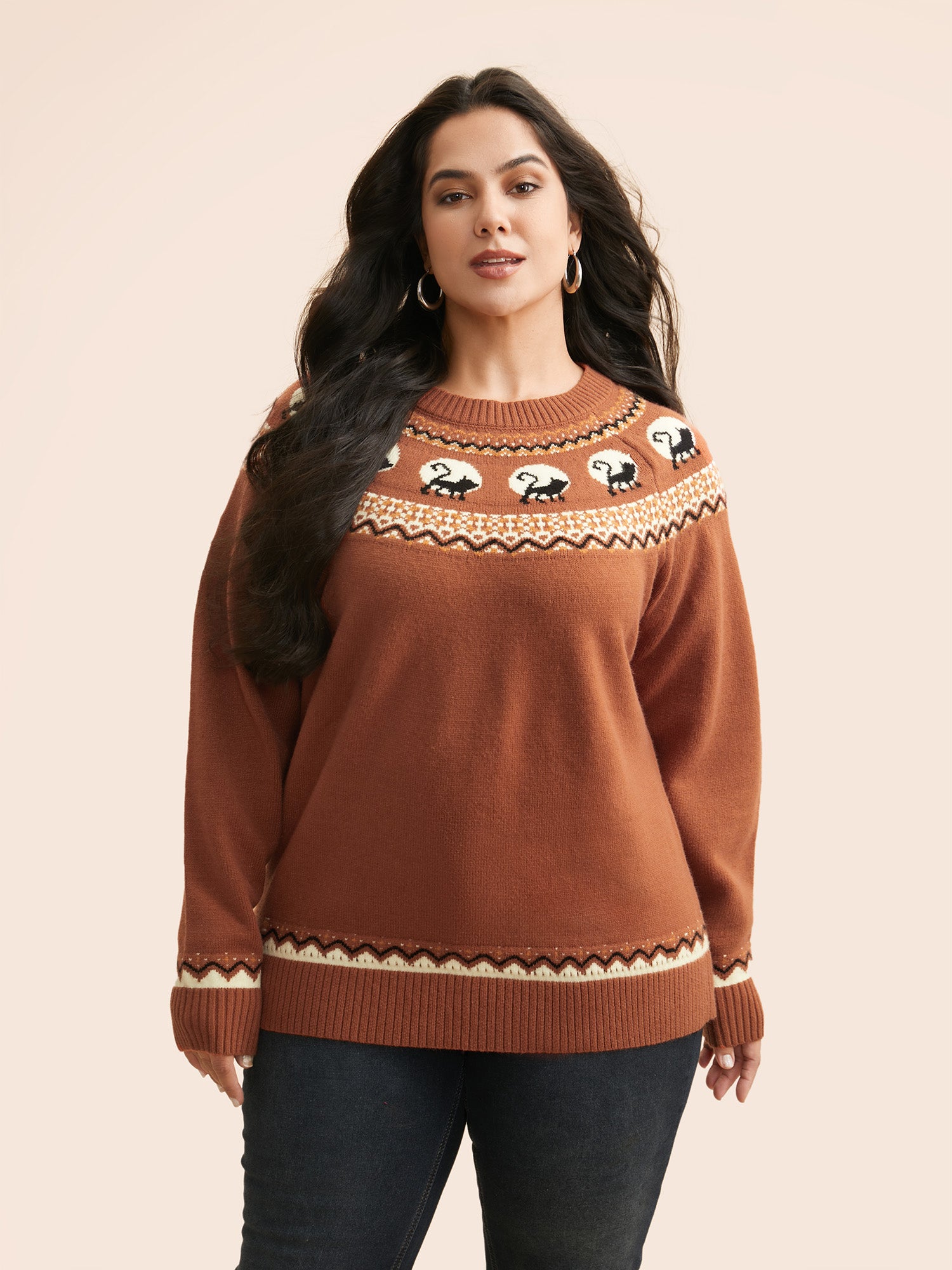 Supersoft Essentials Wicked Cat Fair Isle Yoke Printed Pullover