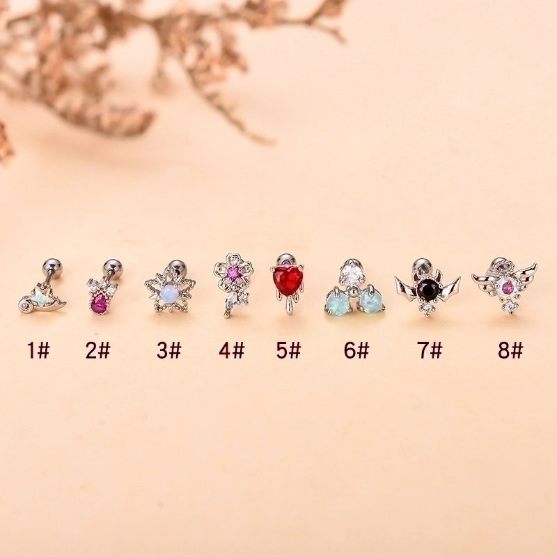 Minimalist Star Heart Shape Stainless Steel Copper Plating Inlay Zircon Ear Studs 1 Piece