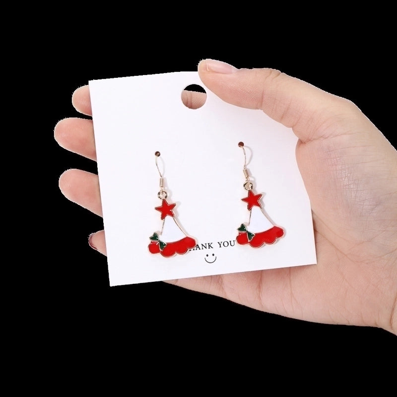 Fashion Christmas Tree Snowflake Elk Silver Plated Enamel Women's Earrings 1 Pair