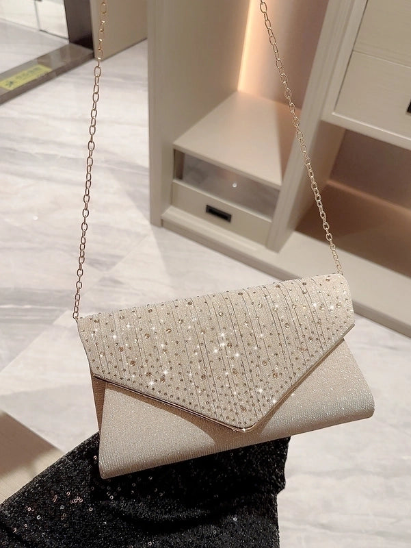 Gold Black Polyester Solid Color Sequins Square Evening Bags
