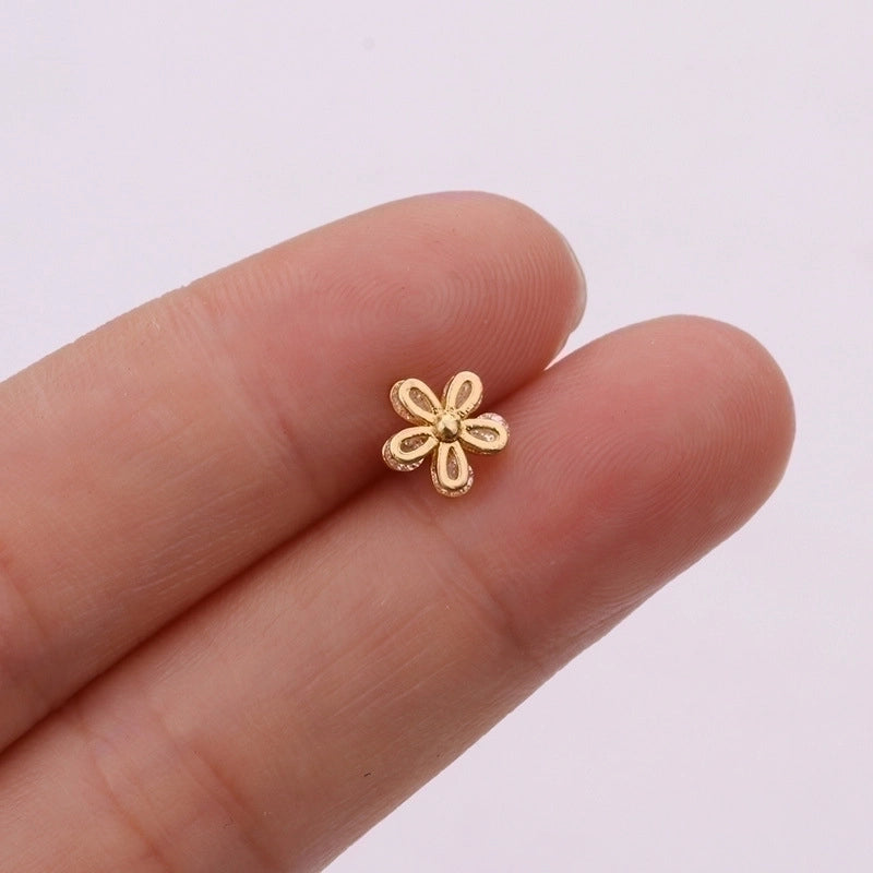 5 Pieces Ear Cartilage Rings & Studs Snowflake Copper Inlaid Shell