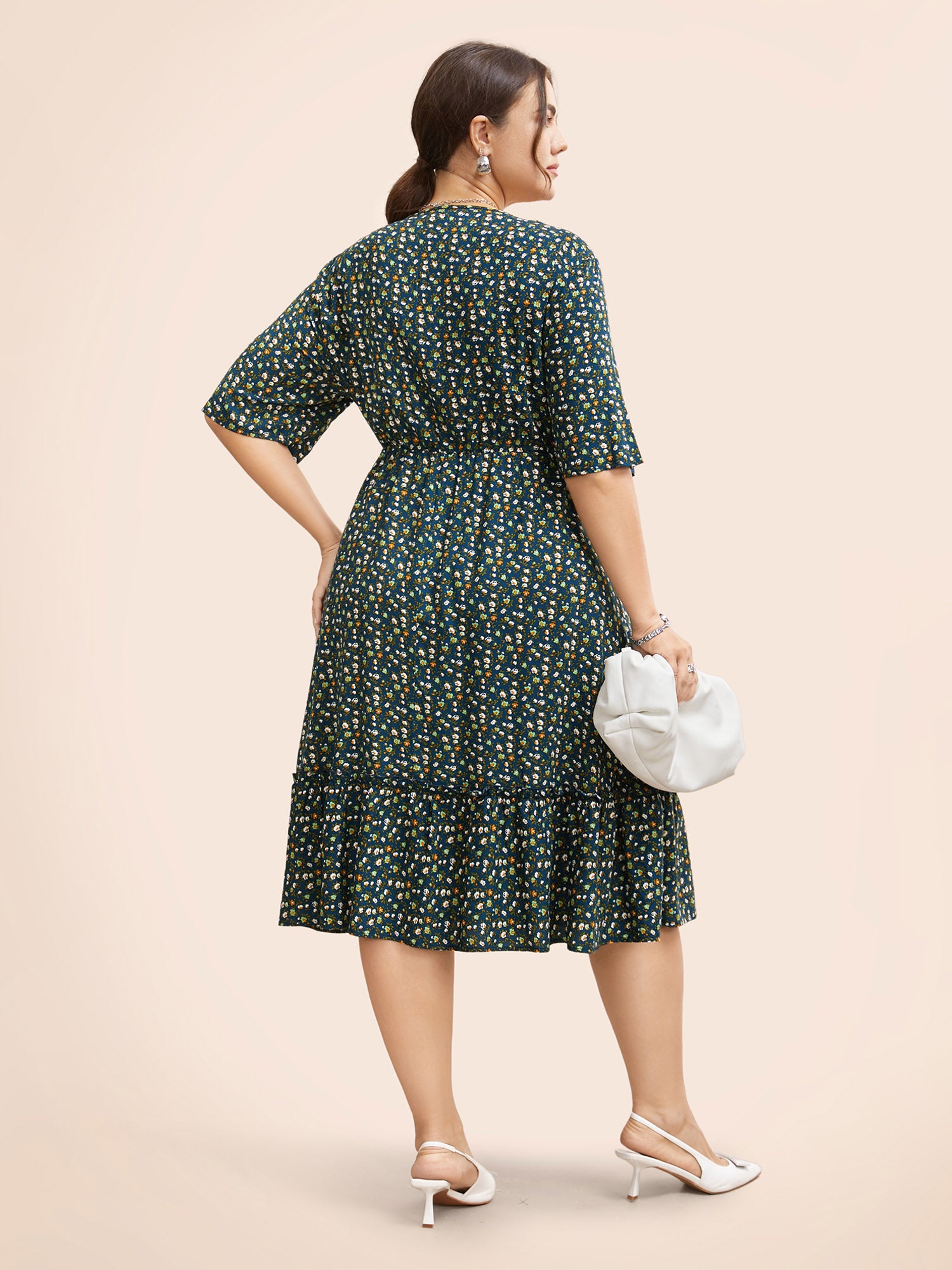 Ditsy Floral Frill Trim Tie Knot Dress