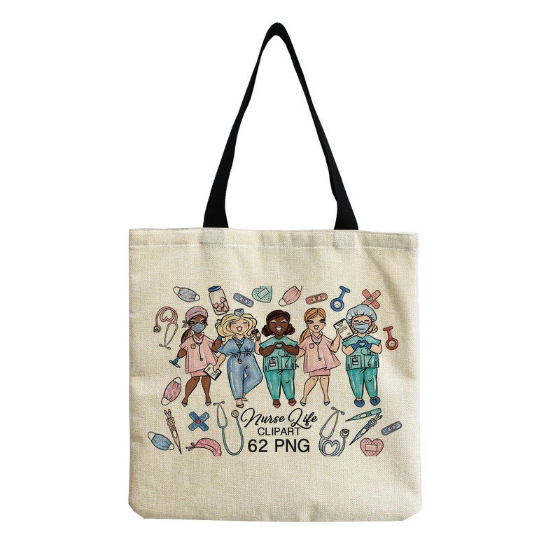 Women's Cotton And Linen Letter Nurse Heart Shape Classic Style Square Open Tote Bag