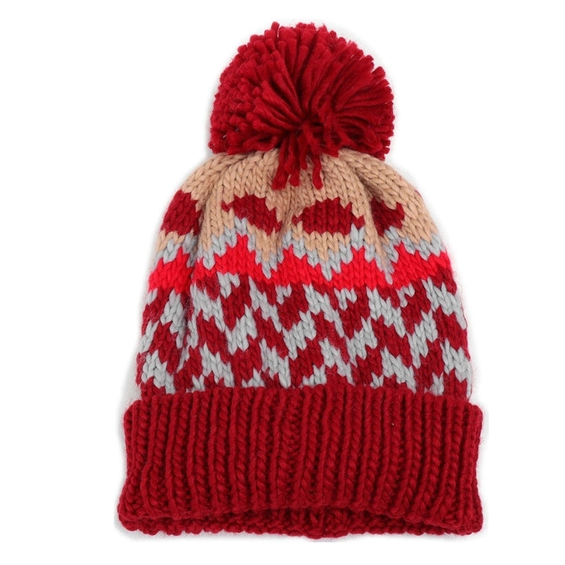 Unisex Retro Ethnic Style Color Block Pom Poms Eaveless Wool Cap