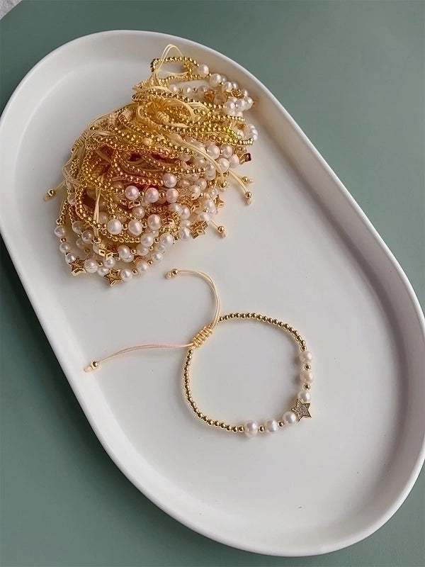 Copper 18K Gold Plated Plating Moon Rhinestones Copper Bracelets