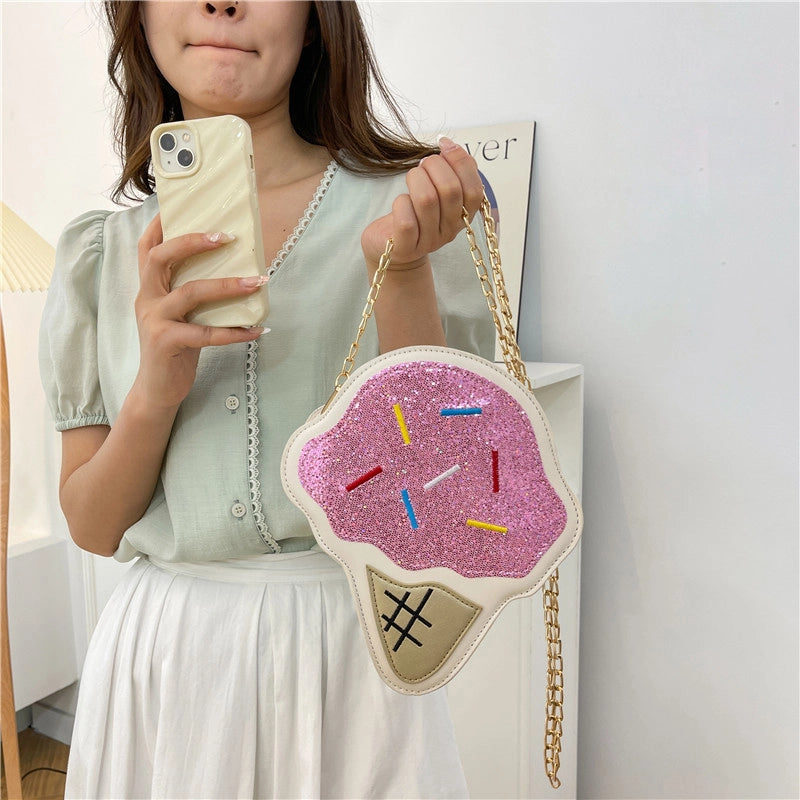 Women's Small Pu Leather Ice Cream Streetwear Zipper Crossbody Bag