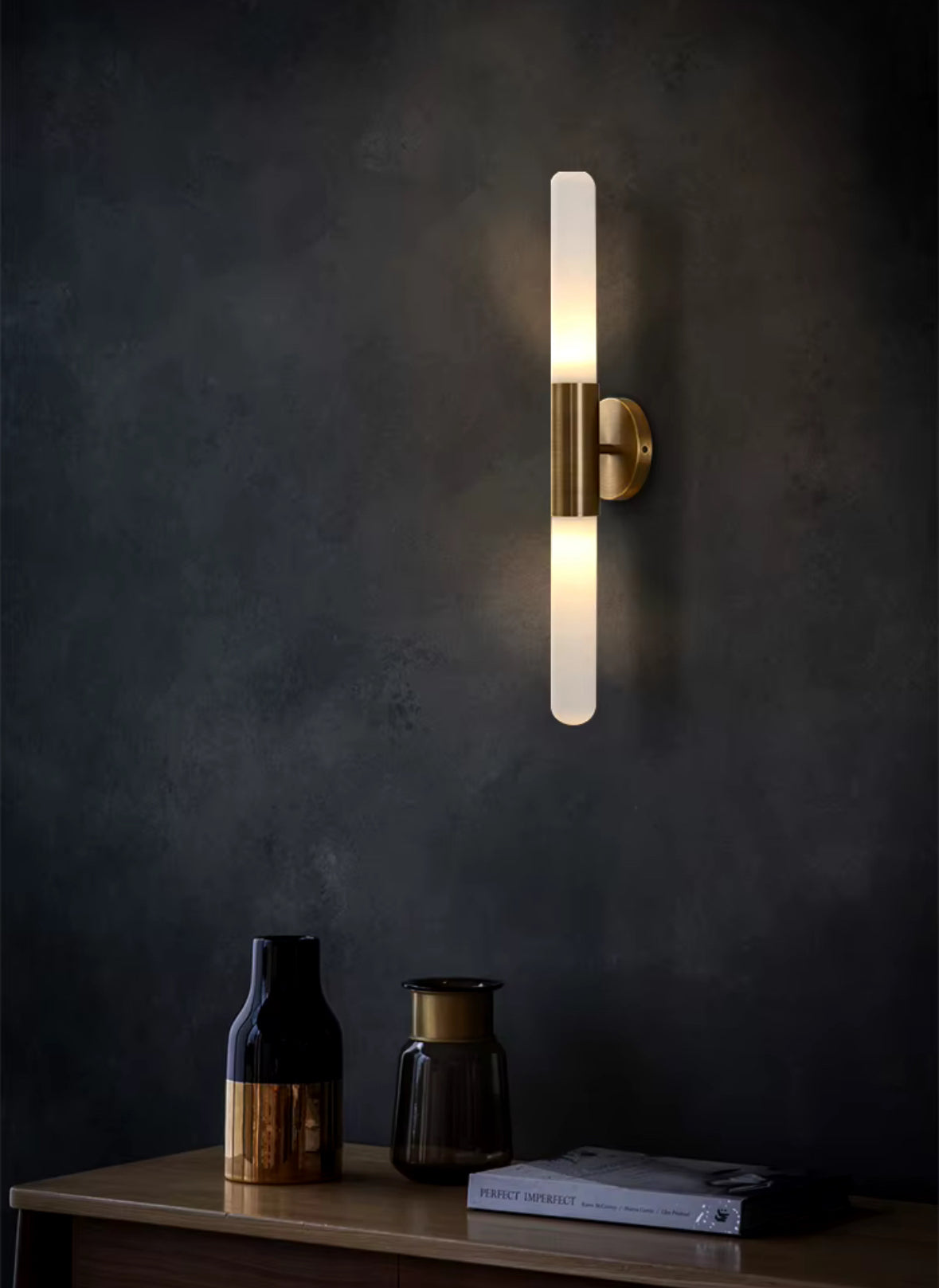 Modern Brass Wall Light with Frosted Tube Design