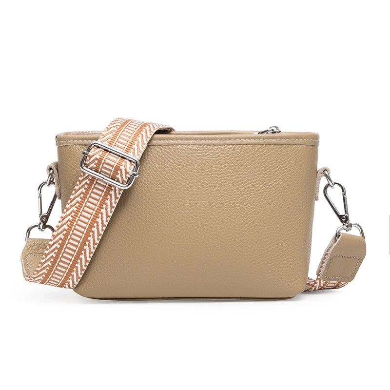 Women's Leather Stripe Solid Color Basic Square Zipper Square Bag