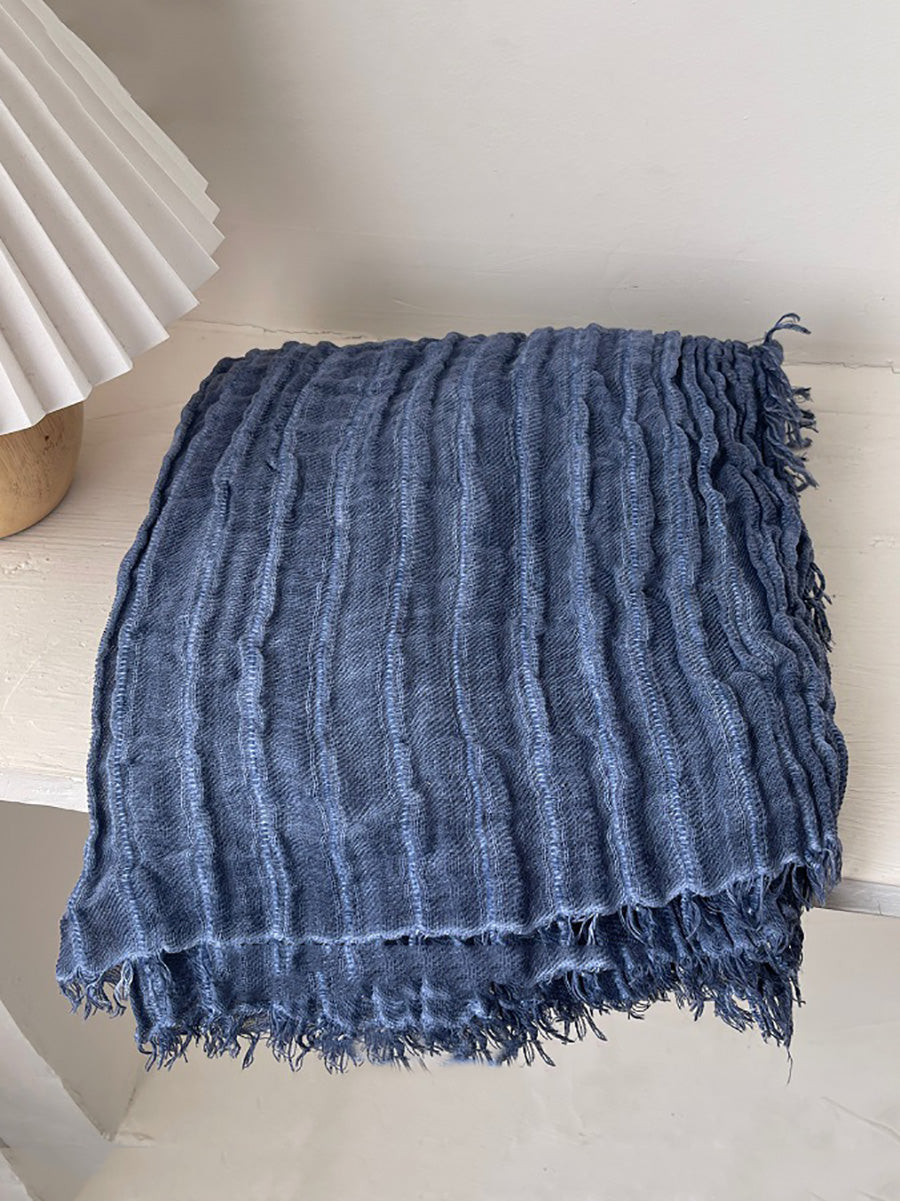 Women Vintage Shirred Pure Color Tassel Shawl Scarf