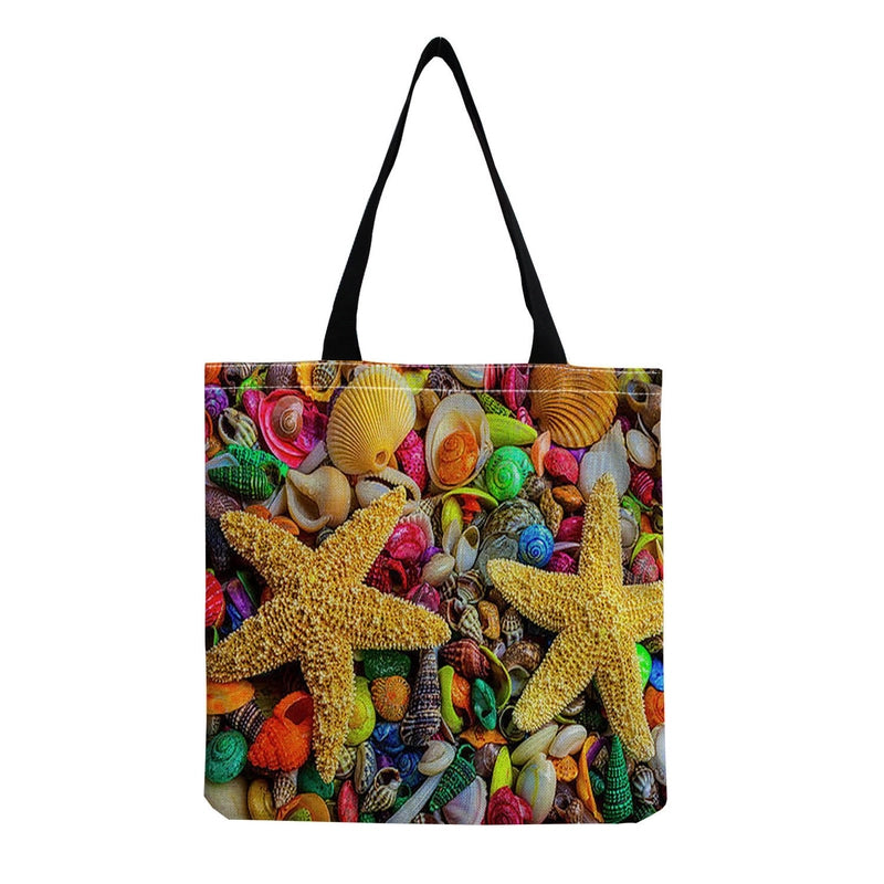Women's Medium Linen Underwater World Beach Square Open Shopping Bags
