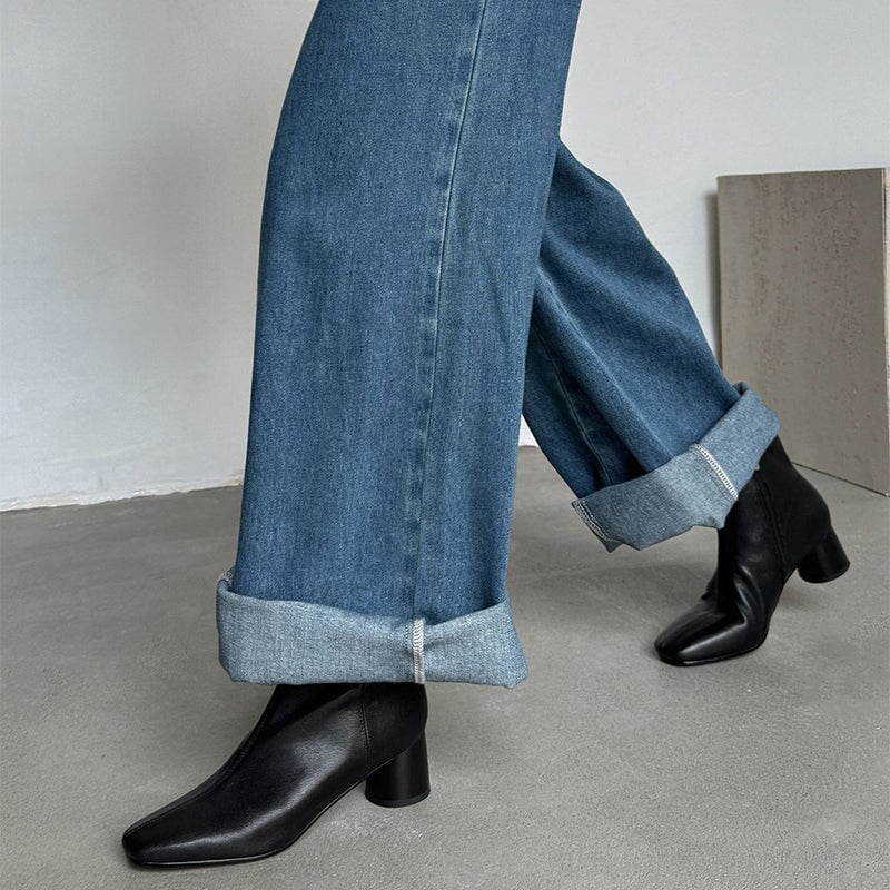 Sheepskin Slimming Boots Elegant Ankle Boots Side Zipper Boots in Black/Brown/Apricot