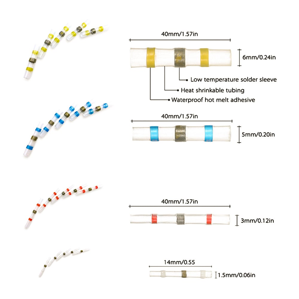 Waterproof Solder & Seal Heat Shrink Butt Connector Soldering Sleeving Kits