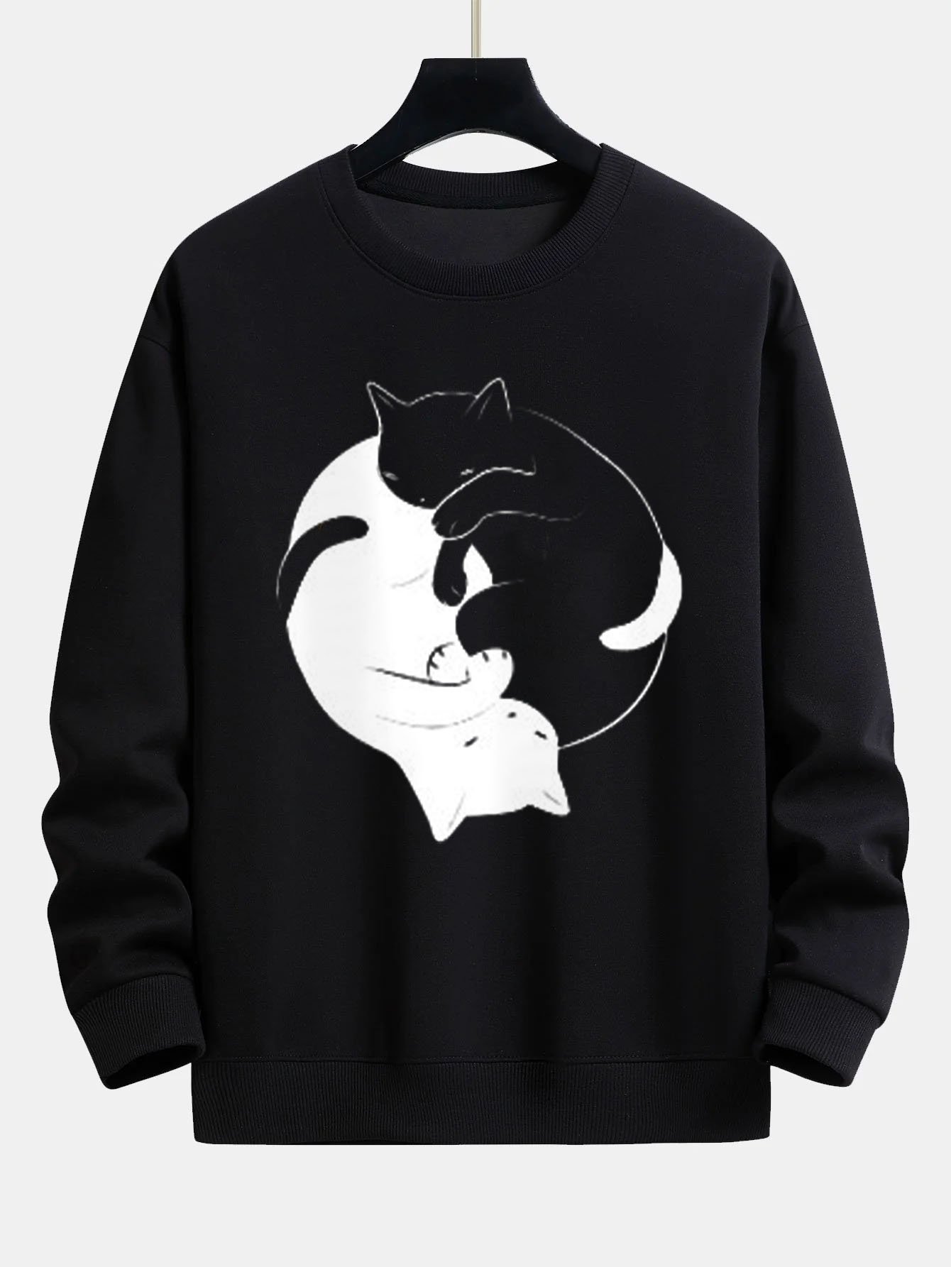 Women's Black And White Cat Print Sweatshirt