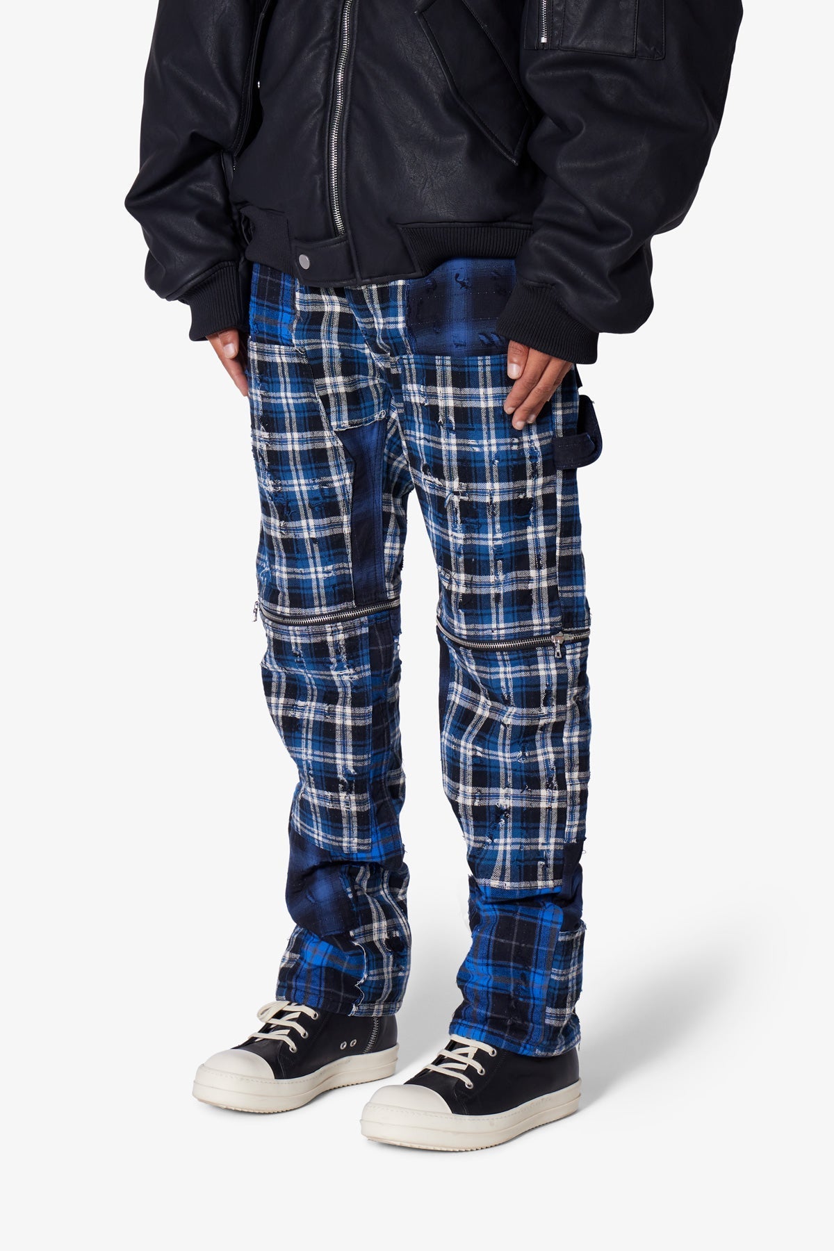V703 Baggy Flannel Zipper Denim - Blue