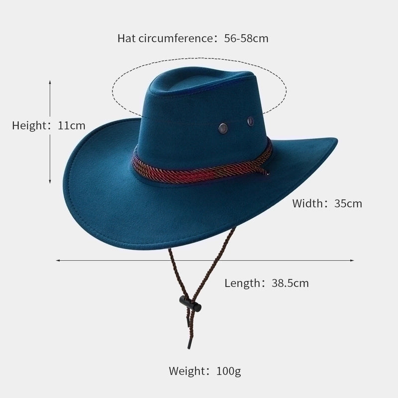 Cowboy Fedora Hat Big Brim Cowboy Hat Suede Outdoor Sun Hat Men's Riding Hat