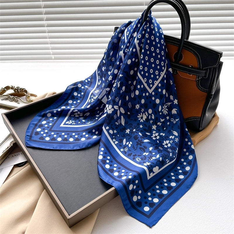 Unisex Casual Minimalist Stripe Flower Polyester Satin Printing Silk Scarf