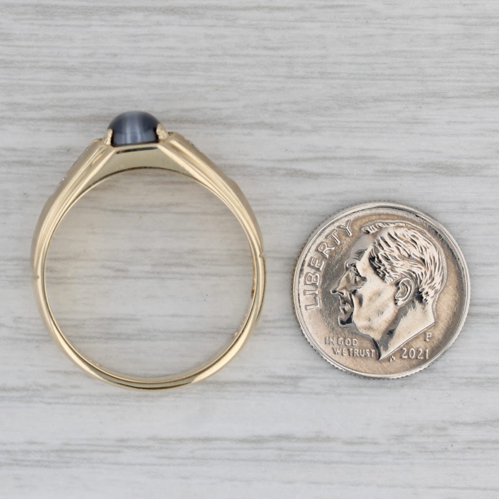 Glass Cat's Eye Oval Cabochon Ring 10k Yellow Gold Size 11 Men's