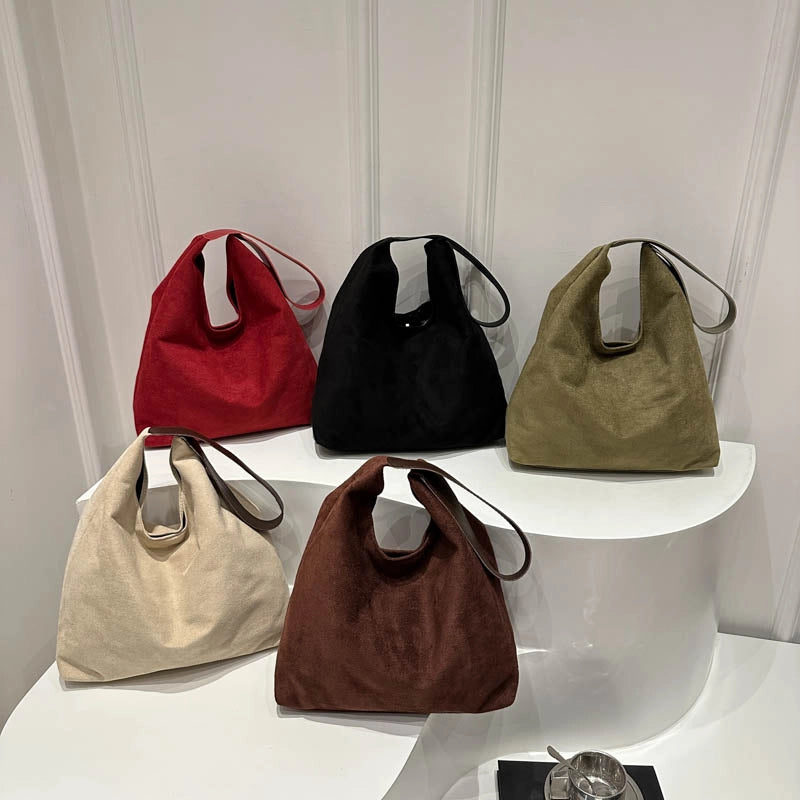 Women's Medium Suede Solid Color Streetwear Square Magnetic Buckle Shoulder Bag Underarm Bag