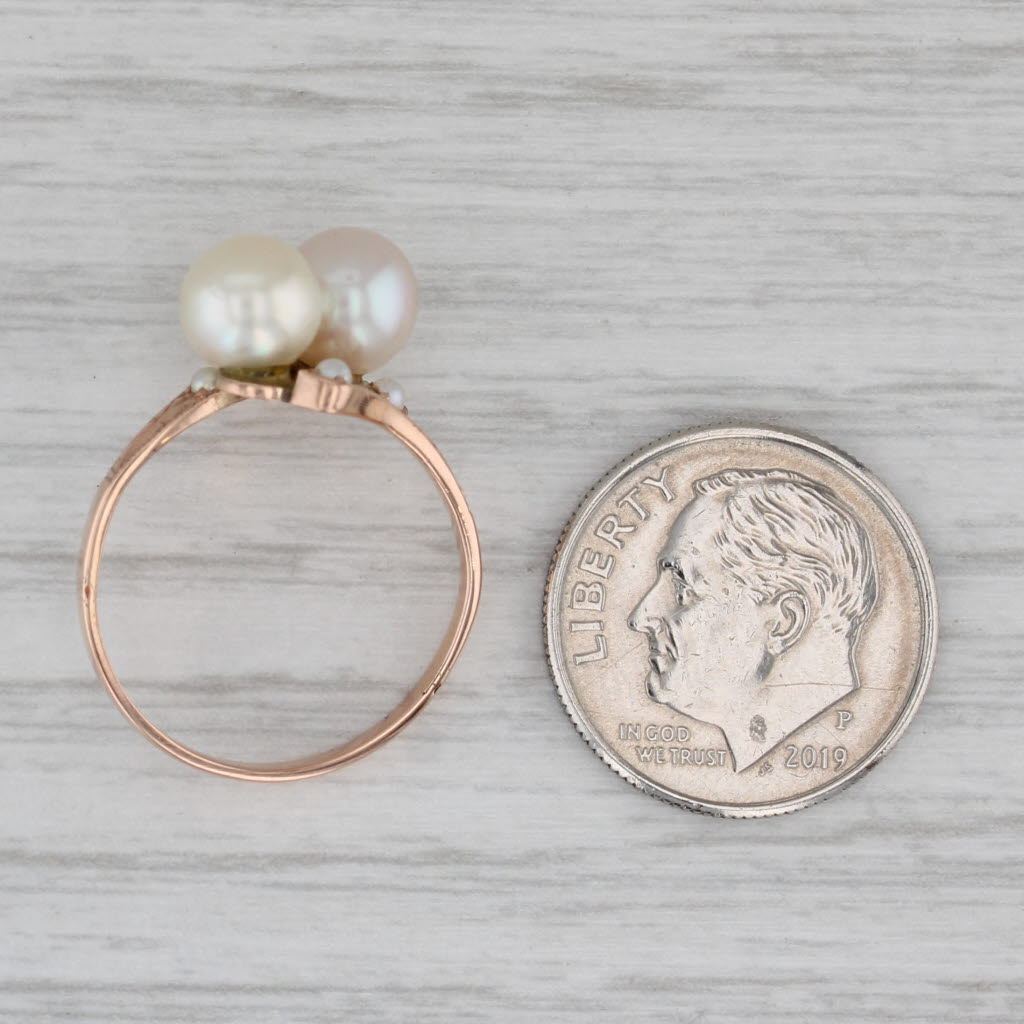 Vintage Cultured Pearl Bypass Ring 10k Rose Gold Size 6.25