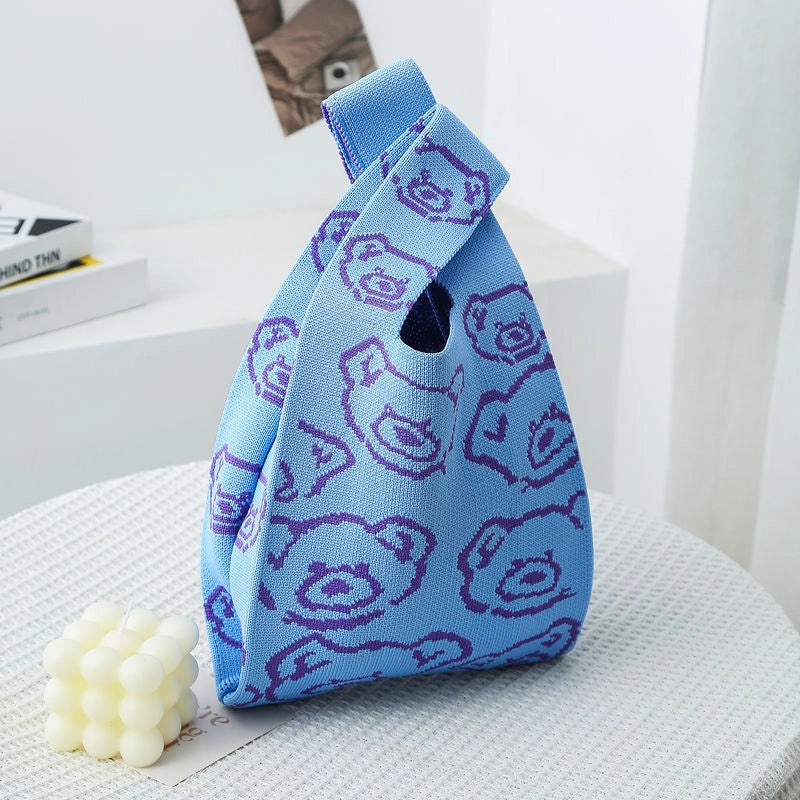 Women's Small Knit Color Block Streetwear Square Open Shoulder Bag