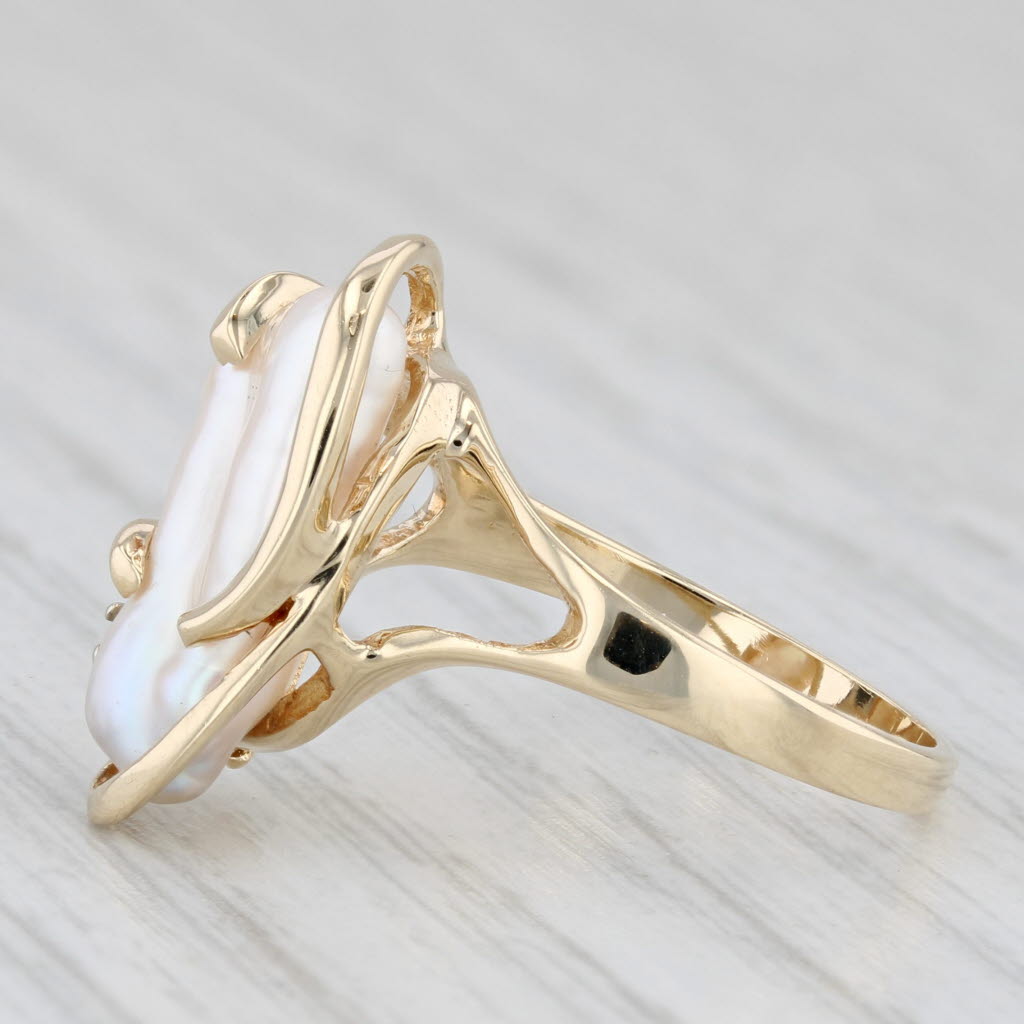Cultured Pearl Diamond Accent Ring 14k Yellow Gold Size 6