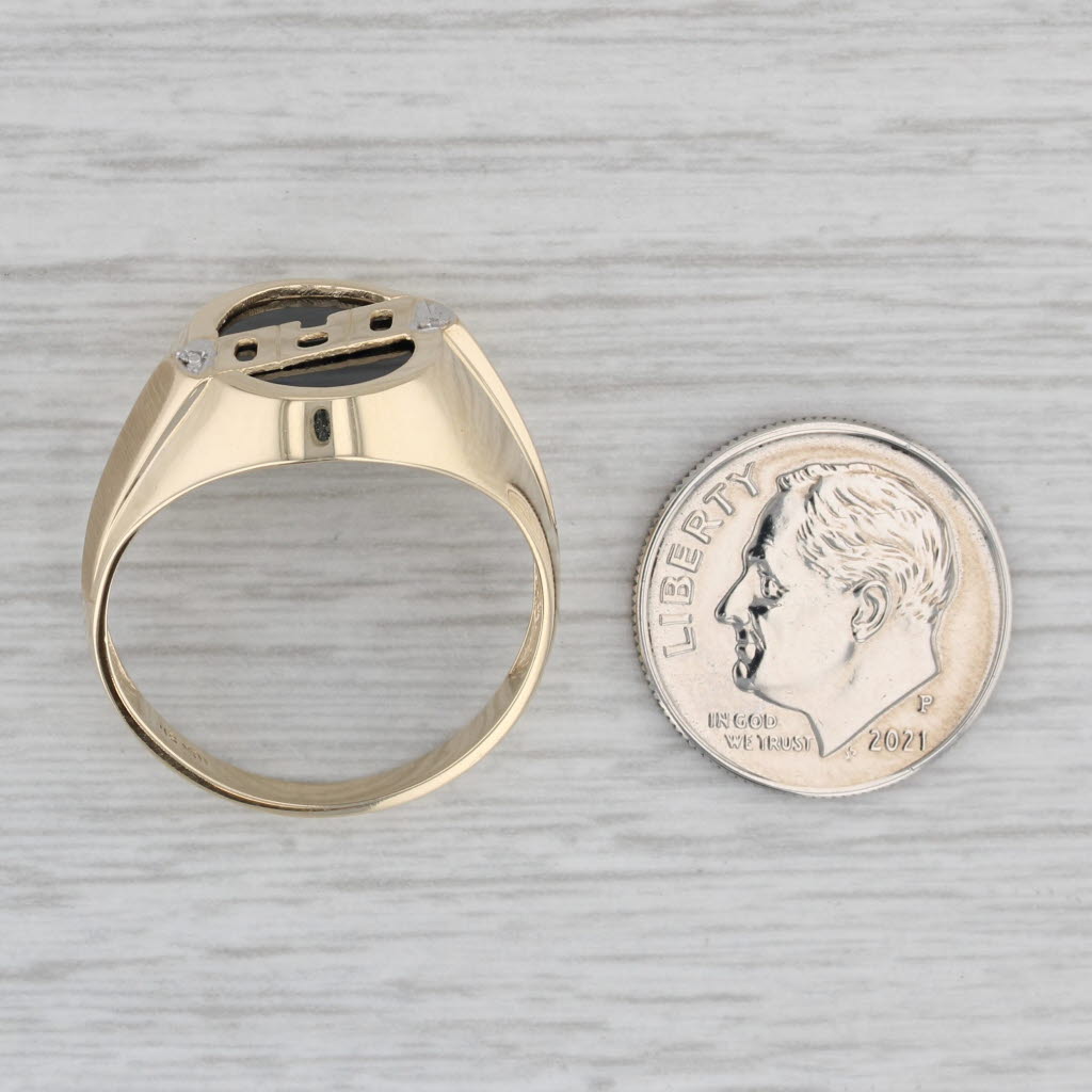 Onyx DAD Ring 10k Yellow Gold Size 10 Men's Signet Gift Diamond Accents