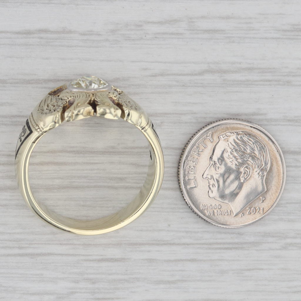 1ct Diamond Masonic Scottish Rite Ring 14k Gold Eagle Yod 32nd 14th Degree