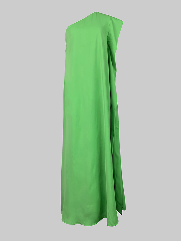 Loose Asymmetric Solid Color Split-Joint One-Shoulder Maxi Dresses