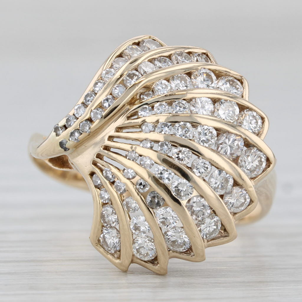 0.98ctw Diamond Fan Ring 14k Yellow Gold Size 8.5 Cocktail