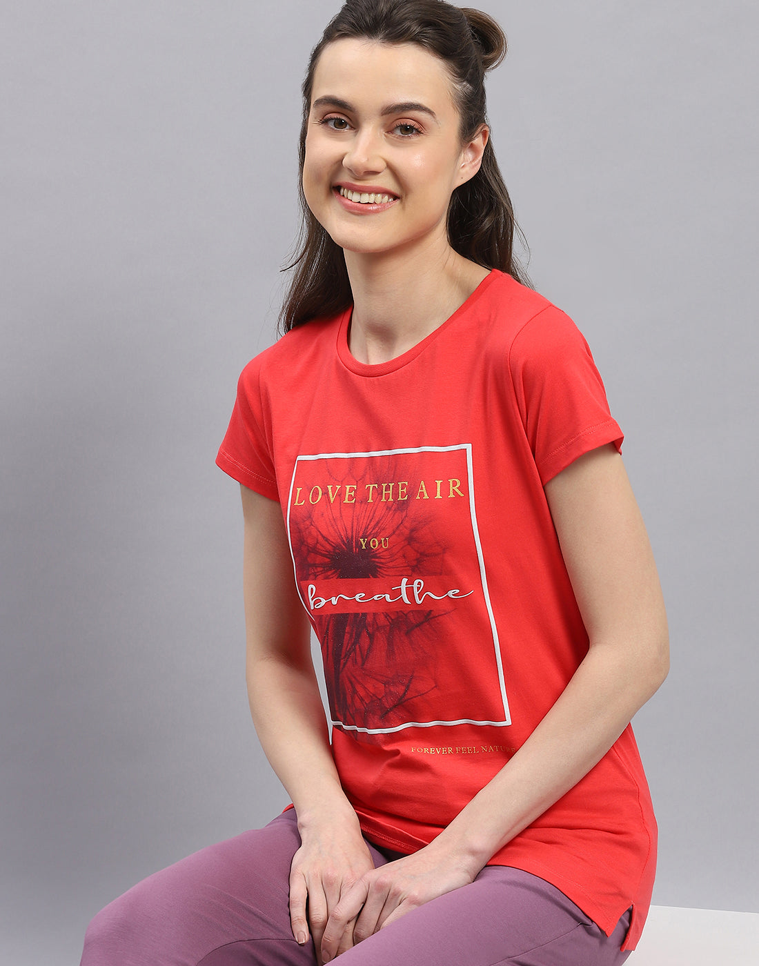 Women Red & Yellow Printed Round Neck Half Sleeve Top 2 Pc Set