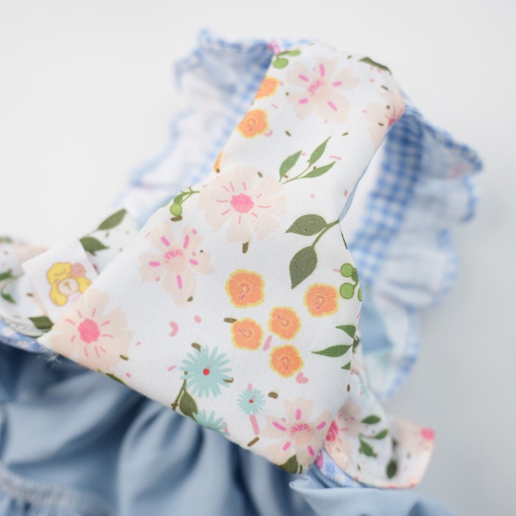 Floral Plaid Ruffled Dog Cat Dress Harness